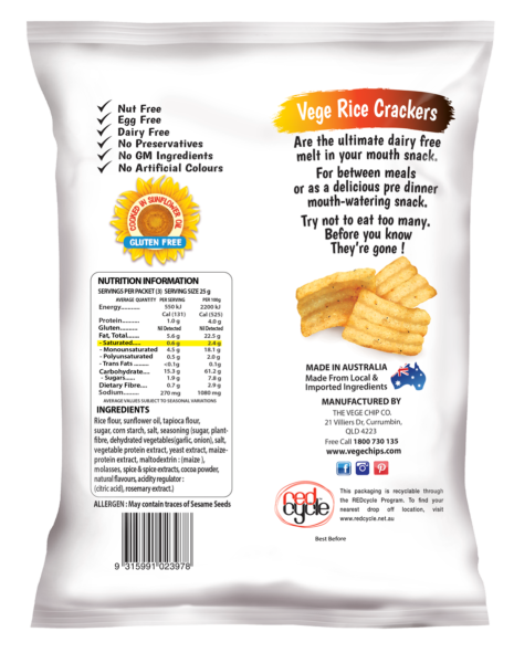 VEGE RICE CRACKERS - HONEY SOY